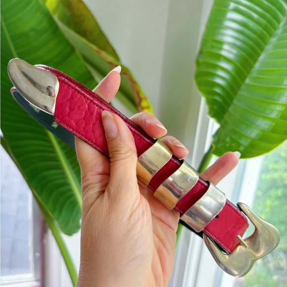 Vintage red ❤️ genuine leather belt 35” - Picture 1 of 4